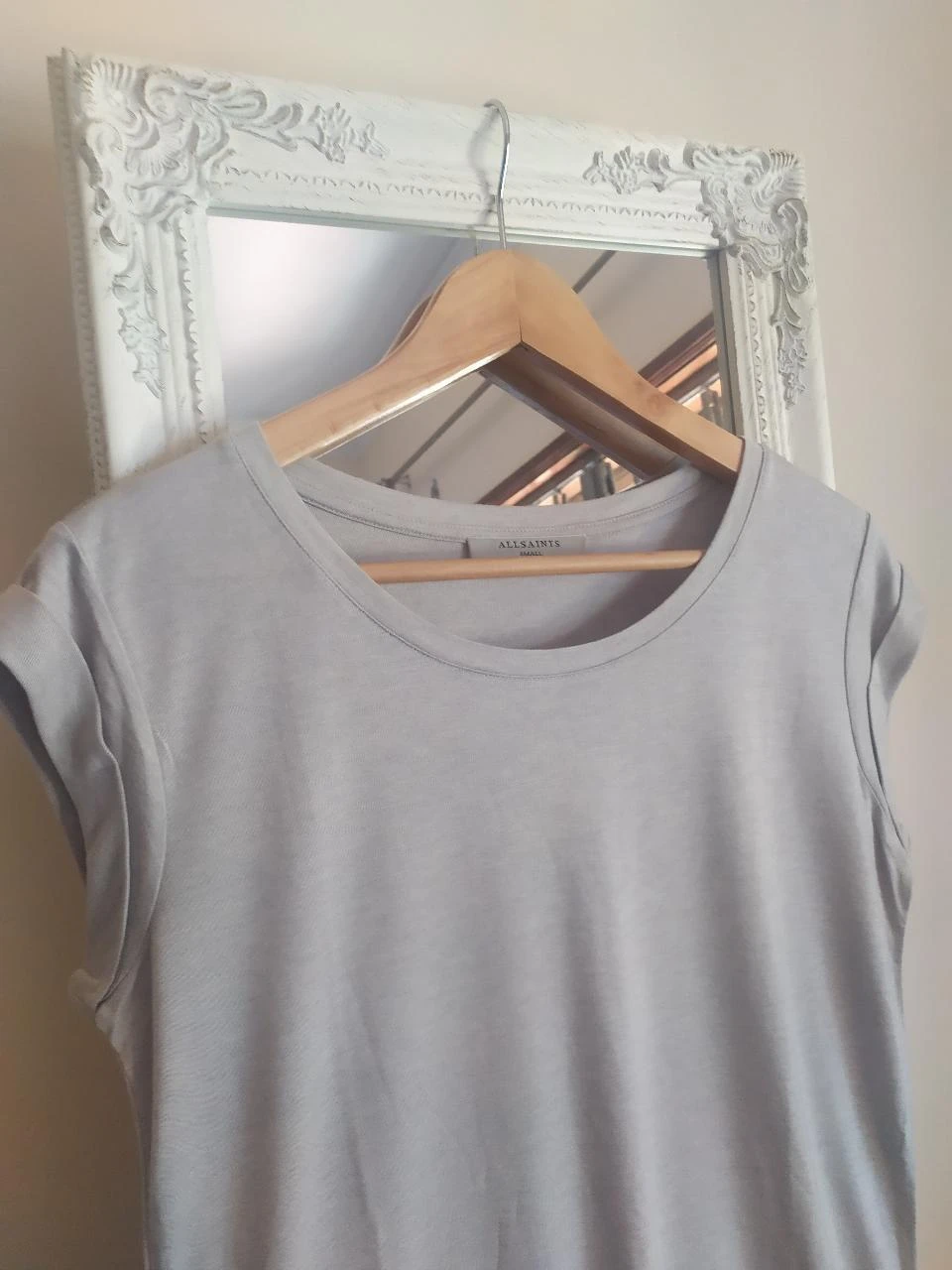 ALLSAINTS Women's Light Grey Viscose Wool Blend Relaxed T-Shirt Size S – photo 7